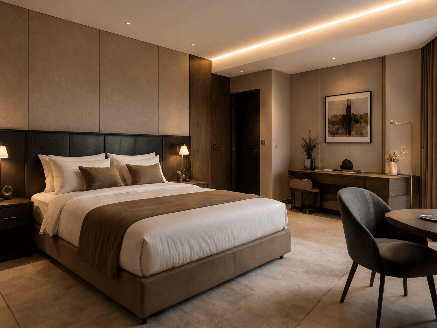 Hotel room with complete built-ins and custom-made furniture